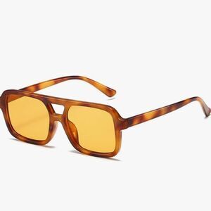Double Bridge Tortoise Brown Amber Orange Rectangle Sunglasses Retro Unisex